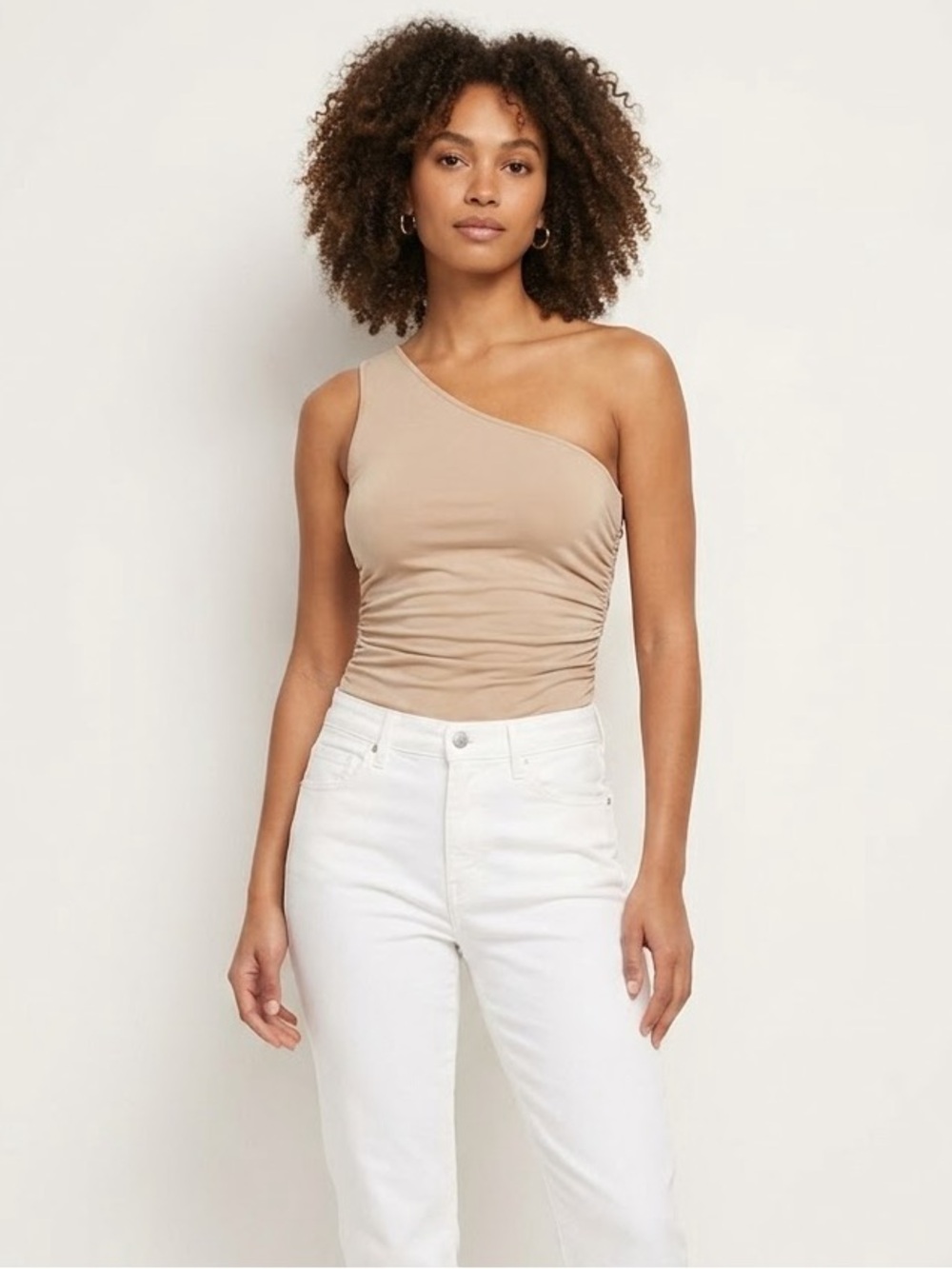 SHEIN One-Shoulder Ruched Bandeau Top - Beige